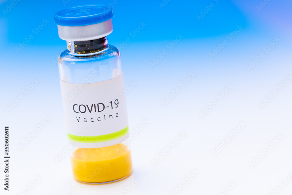 Poster coronavirus vaccine. covid-19 vaccine in glass vial.