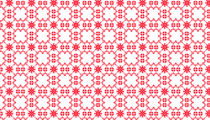 Fototapeta premium Red hearts and stars made from block shapes in a repeating squares pattern against a white background