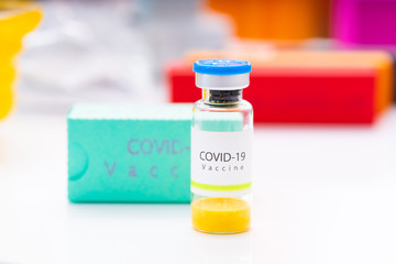 Coronavirus Vaccine. Covid-19 vaccine in glass vial.
