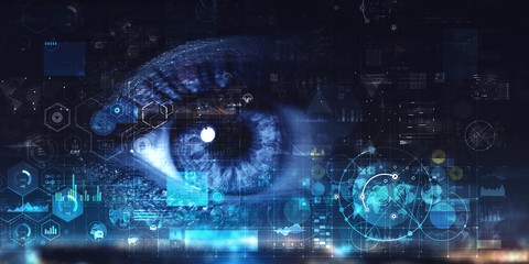 Close up of woman eye in process of scanning