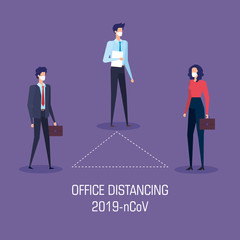 campaign of social distancing for 2019 ncov with business people vector illustration design
