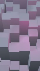 Abstract pink gray elegant cube geometric background. Chaotically advanced rectangular bars. 3D Rendering, 3D illustration