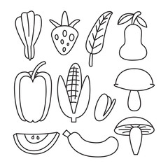 fruit and vegetable vector elements hand drawn doodle line theme