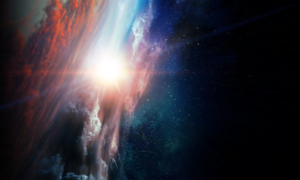 Fototapeta Deep space beauty. Planet orbit.