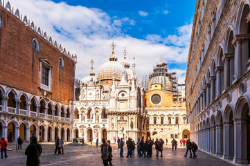 Fototapeta premium The inner courtyard of the Doge's Palace and the Basilica, Piazza San Marco in Venice in Veneto, Italy