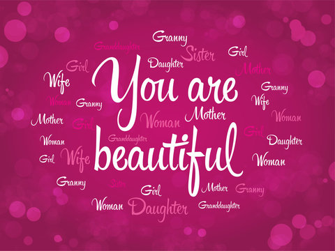 You are beautiful. Purple greeting card for woman