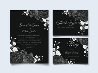 elegant black floral wedding invitation template