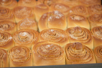 Freshly baked traditional sweet cinnamon rolls, swirl