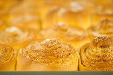 Freshly baked traditional sweet cinnamon rolls, swirl