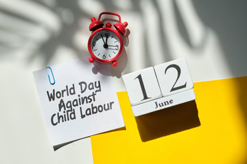 World Day Against Child Labour 12 twelfth june Month Calendar Concept on Wooden Blocks.