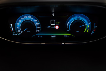 Car dashboard detail from a e-car 