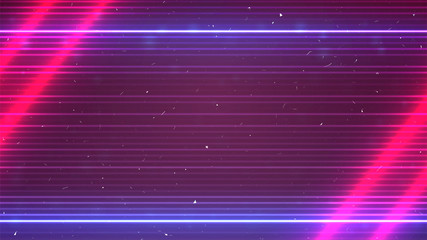 Cyberpunk neon background. Pink and blue light. Retro future style. Vintage grain effect. Old TV lines. Cyber wallpaper. 80s party flyer template. Stock vector illustration