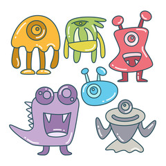 funny and doodle monster character color design theme