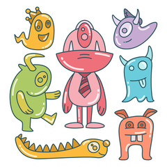 funny and doodle monster character color design theme