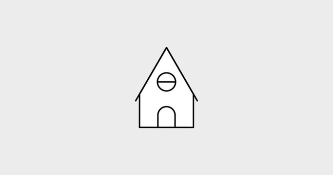 Simple house icon animation no background. The house animated with build up and fake 3D. Flat filled icon style.4K resolution and transparent background. 