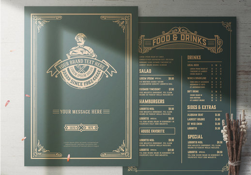 Restaurant Menu Layout with Ornamental Elements 