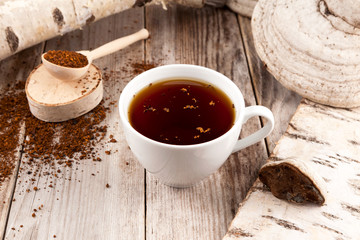 Natural, organic Chaga mushroom and chaga mushroom tea. Rustic style