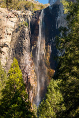 Views of the Bridalveil waterfall seen from below in Yosemite National Park, California, USA