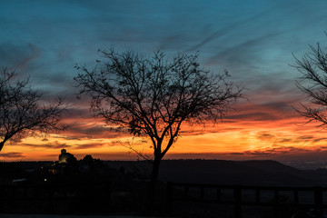 Fototapeta premium sunset at golden hour in rural area