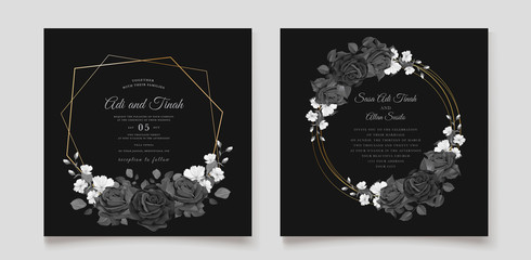 elegant black floral wedding invitation template