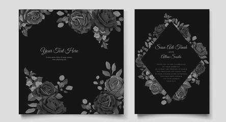 elegant black floral wedding invitation template