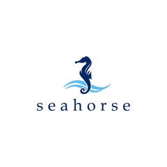 creative seahorse logo,sea animal design,simple wave icon and seahorse illustration
