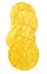 round corn chips isolated on white background