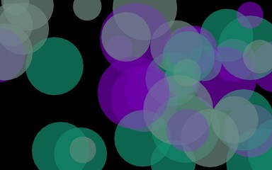 Multicolored translucent circles on a dark background. Green tones. 3D illustration