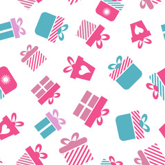 Vector seamless pattern with gift boxes. Vector illustration.