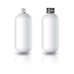 Blank white oval round cosmetic bottle with black screw lid for beauty or healthy product.