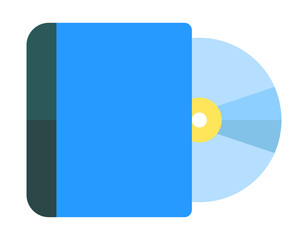 Compact disk or CD digital optical data storage format. Round shaped tool to write audio, music and films on it. Object made of thick, polycarbonate plastic. Vector illustration in flat style