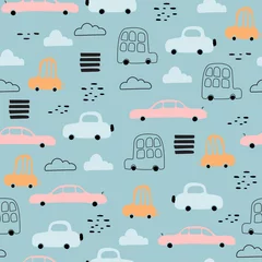 Wallpaper murals Cars Seamless pattern of cute cars.