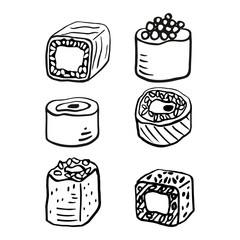 Vector sushi set. Japanese food. Seafood. Asian food.