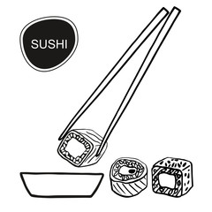 Sushi and chopsticks.  Japanese food. Eating sushi.
