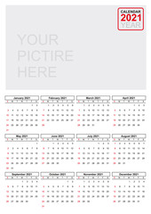 Calendar vector grid for 2021 year. Calendar 2021.
