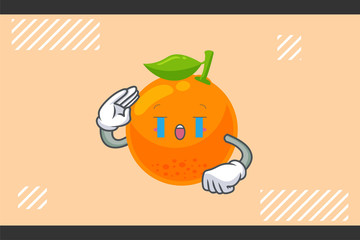 CRYING, SAD, SOB, CRY, Face. Orange Citrus Fruit Cartoon Mascot Illustration.