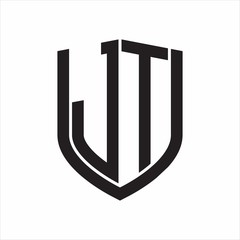 JT Logo monogram with emblem shield design isolated on white background