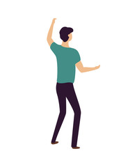 Partying man dancing and moving with music vector, dancer black view isolated male flat style. Guy wearing tshirt and trousers having fun in club