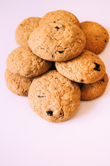 Homemade chocolate cookies isolated on white background with copy space.