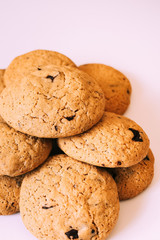 Homemade chocolate cookies isolated on white background with copy space.