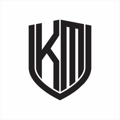 KM Logo monogram with emblem shield design isolated on white background