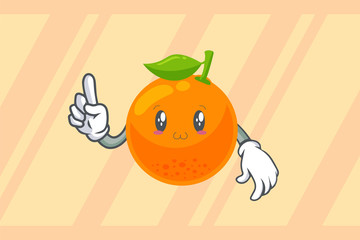 SMILING, HAPPY, UWU Face. index finger, forefinger Gesture. Mascot Vector Illustration. Orange Citrus Fruit Cartoon.