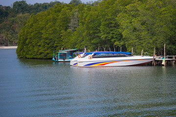 Landscape of speed boat in kood island with Thailand