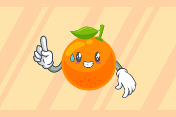 NERVOUS, PHEW, .DISAPPOINTED, RELIEVED Face. index finger, forefinger Gesture. Mascot Vector Illustration. Orange Citrus Fruit Cartoon.