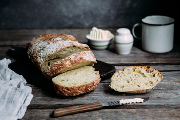 Ciabatta bread on a wooden table