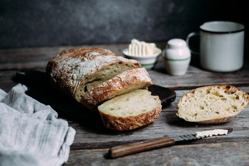Ciabatta bread on a wooden table