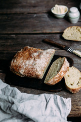 Ciabatta bread on a wooden table
