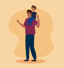 father carrying son avatar character vector illustration design