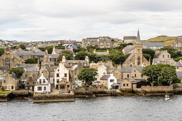historic village of Stromness on Orkney mainland, Scotland, Uk. Seaside view of this fisherman town at Hoy sound