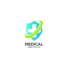 Medical shield protection logo isolate vector. Health Protection With Shield Logo Design Vector Template For Medical Or Insurance Company.